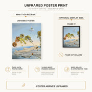 Salvador Dali - Dream Caused by the Flight of a Bee around a Pomegranate a Second before Wakening up poster print size comparison and framing display infographic