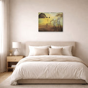 Gallery-wrapped canvas print of Salvador Dali's Enchanted Beach with Three Fluid Grace displayed on a wall in a bedroom