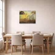 Gallery-wrapped canvas print of Salvador Dali's Enchanted Beach with Three Fluid Grace displayed on a wall in a dining room