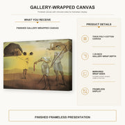 Salvador Dali - Enchanted Beach with Three Fluid Grace gallery wrap canvas construction and hanging details infographic
