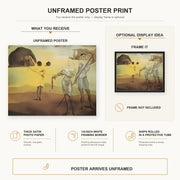 Salvador Dali - Enchanted Beach with Three Fluid Grace poster print size comparison and framing display infographic