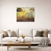 Unframed poster print of Salvador Dali's Enchanted Beach with Three Fluid Grace displayed on a wall in a living room