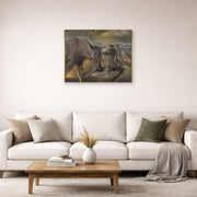 Unframed poster print of Salvador Dali's Endless Enigma displayed on a wall in a living room