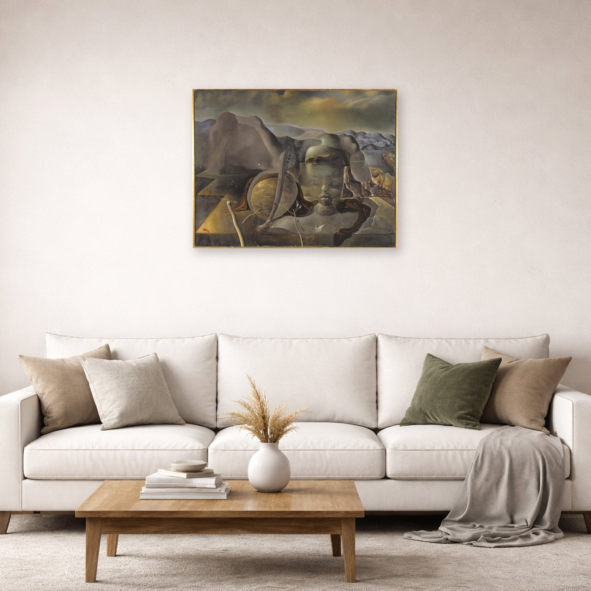 Unframed poster print of Salvador Dali's Endless Enigma displayed on a wall in a living room