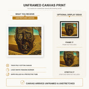 Salvador Dali - Face of War canvas print size comparison and framing display infographic
