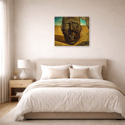 Gallery-wrapped canvas print of Salvador Dali's Face of War displayed on a wall in a bedroom