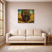 Gallery-wrapped canvas print of Salvador Dali's Face of War displayed on a wall in a living room