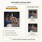Salvador Dali - Figure in a Table canvas print size comparison and framing display infographic