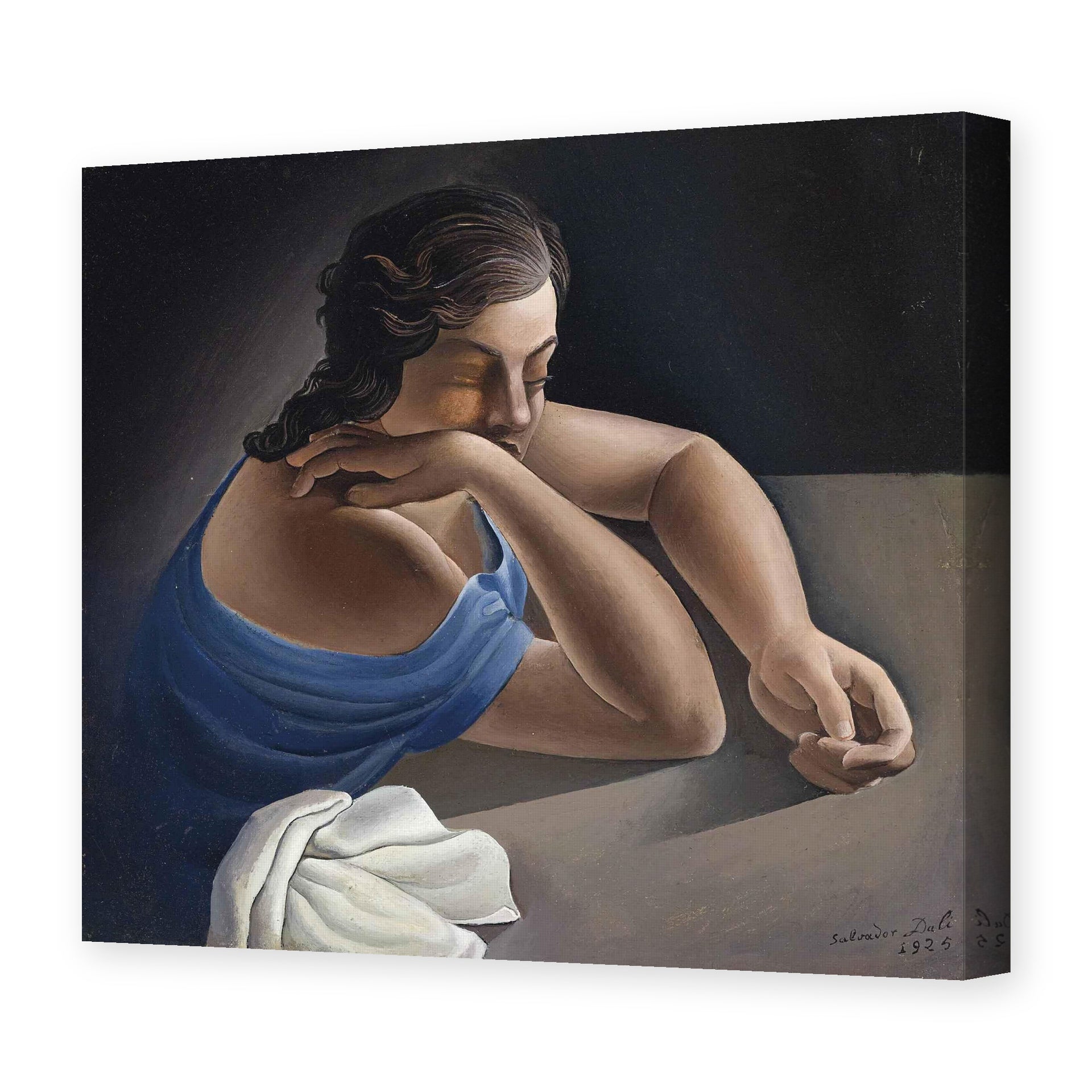 Salvador Dali's 'Figure in a Table' painting reproduced as a gallery-wrapped canvas print