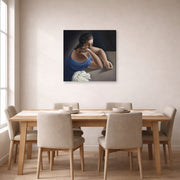 Gallery-wrapped canvas print of Salvador Dali's Figure in a Table displayed on a wall in a dining room