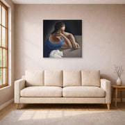 Gallery-wrapped canvas print of Salvador Dali's Figure in a Table displayed on a wall in a living room