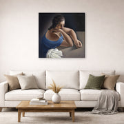 Gallery-wrapped canvas print of Salvador Dali's Figure in a Table displayed on a wall in a living room