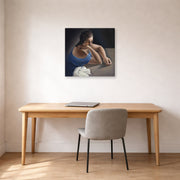 Gallery-wrapped canvas print of Salvador Dali's Figure in a Table displayed on a wall in a office