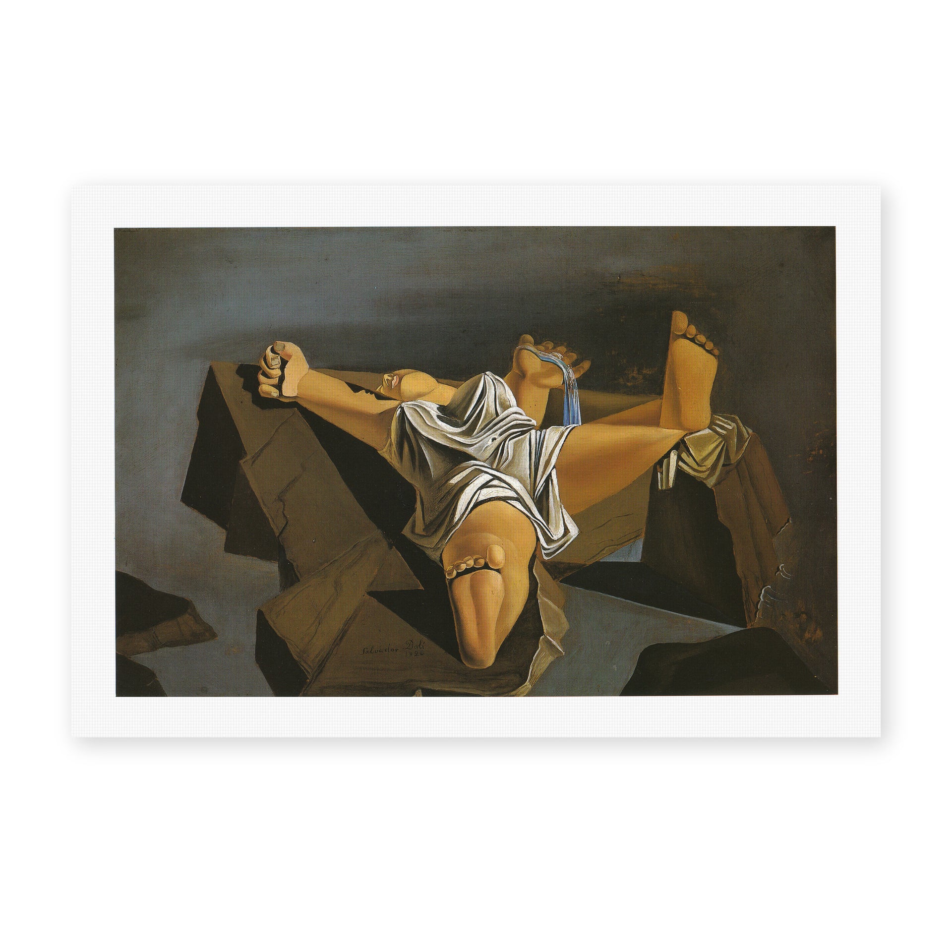 Salvador Dali's 'Figure on the Rocks' painting reproduced as a rolled canvas print