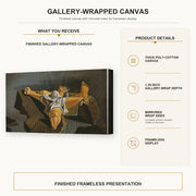 Salvador Dali - Figure on the Rocks gallery wrap canvas construction and hanging details infographic