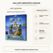 Salvador Dali - Gala, his wife, as Madona gallery wrap canvas construction and hanging details infographic