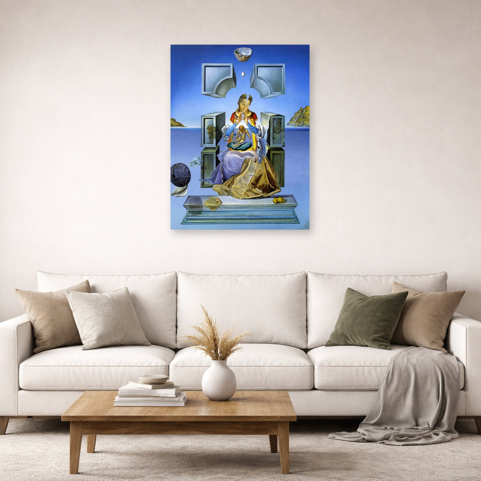 Unframed poster print of Salvador Dali's Gala, his wife, as Madona displayed on a wall in a living room