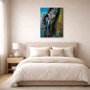 Gallery-wrapped canvas print of Salvador Dali's Gradiva displayed on a wall in a bedroom