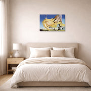 Gallery-wrapped canvas print of Salvador Dali's Great Masturbator displayed on a wall in a bedroom