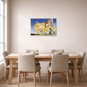 Gallery-wrapped canvas print of Salvador Dali's Great Masturbator displayed on a wall in a dining room