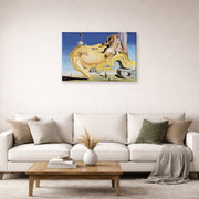Gallery-wrapped canvas print of Salvador Dali's Great Masturbator displayed on a wall in a living room