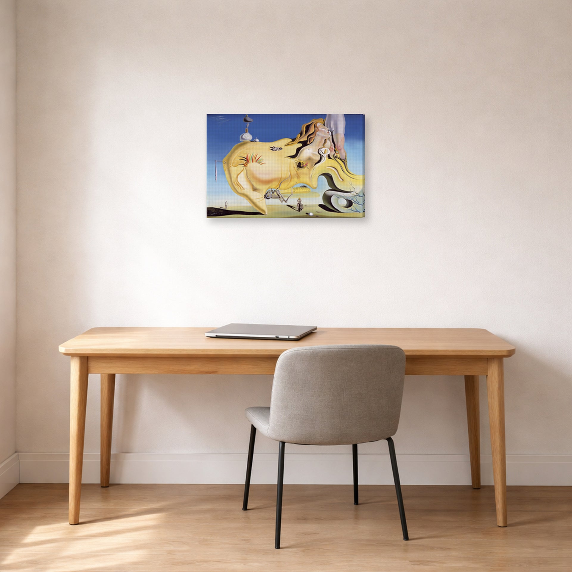 Gallery-wrapped canvas print of Salvador Dali's Great Masturbator displayed on a wall in a office