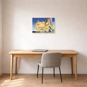 Unframed poster print of Salvador Dali's Great Masturbator displayed on a wall in a office