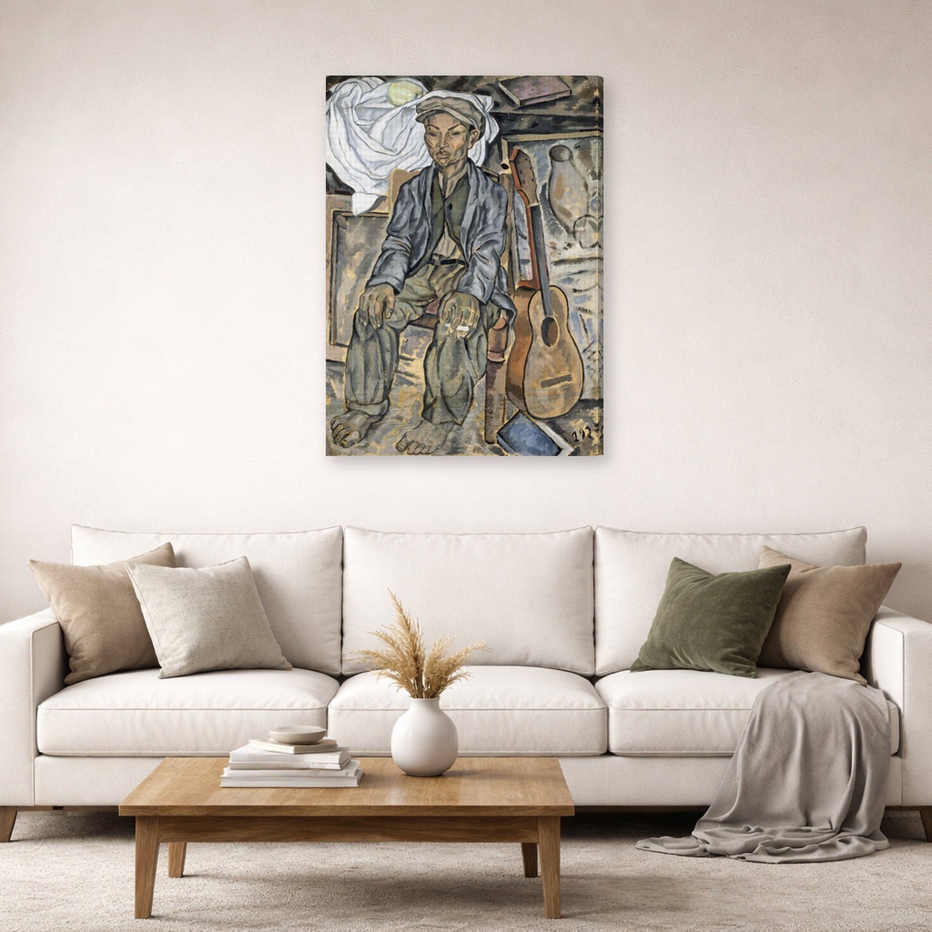 Gallery-wrapped canvas print of Salvador Dali's Gypsy From Figueres displayed on a wall in a living room