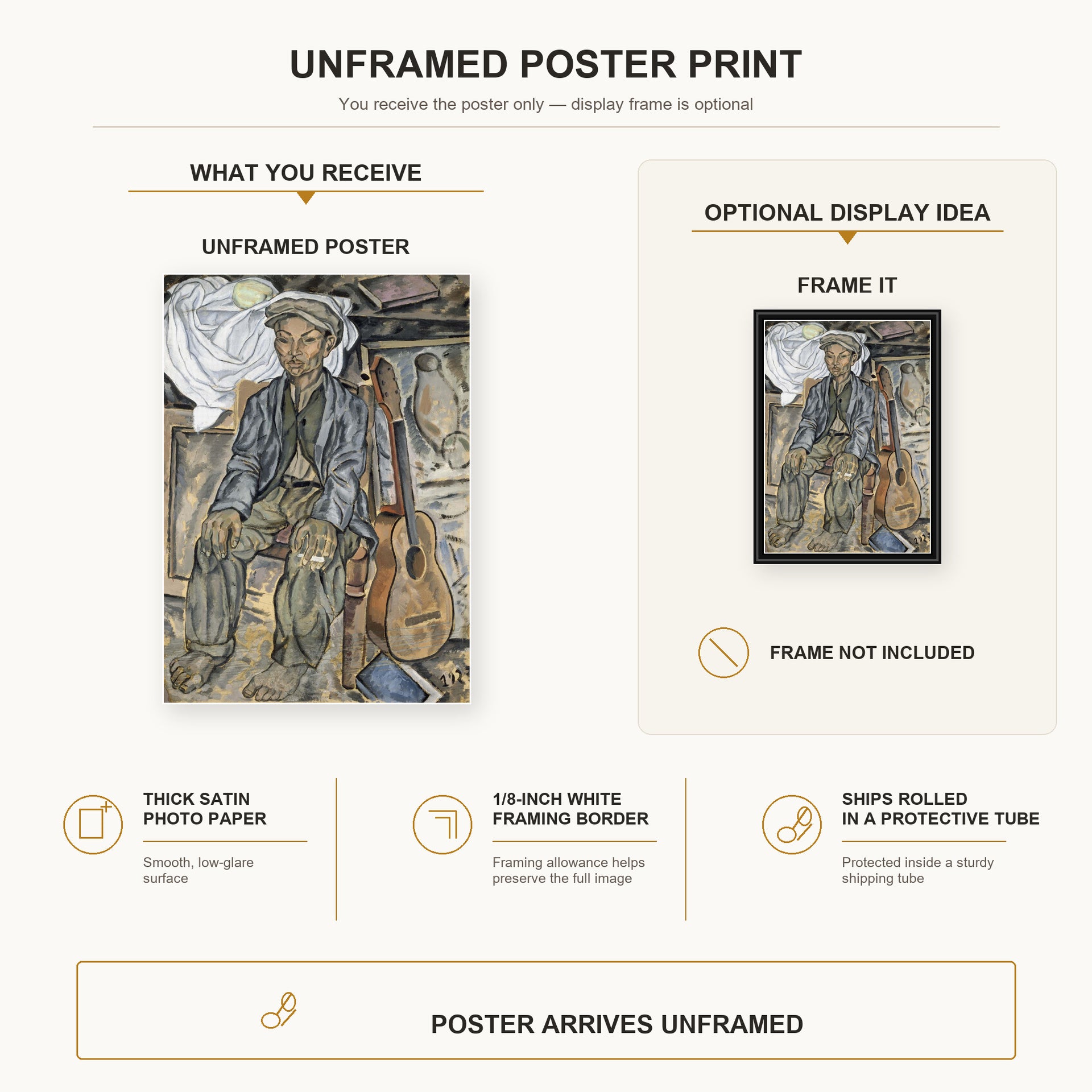 Salvador Dali - Gypsy From Figueres poster print size comparison and framing display infographic