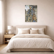 Unframed poster print of Salvador Dali's Gypsy From Figueres displayed on a wall in a bedroom