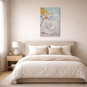 Gallery-wrapped canvas print of Salvador Dali's Helen of Troy Angel With Wand displayed on a wall in a bedroom