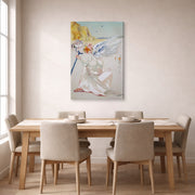 Gallery-wrapped canvas print of Salvador Dali's Helen of Troy Angel With Wand displayed on a wall in a dining room
