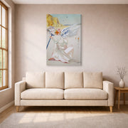 Gallery-wrapped canvas print of Salvador Dali's Helen of Troy Angel With Wand displayed on a wall in a living room