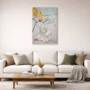 Gallery-wrapped canvas print of Salvador Dali's Helen of Troy Angel With Wand displayed on a wall in a living room