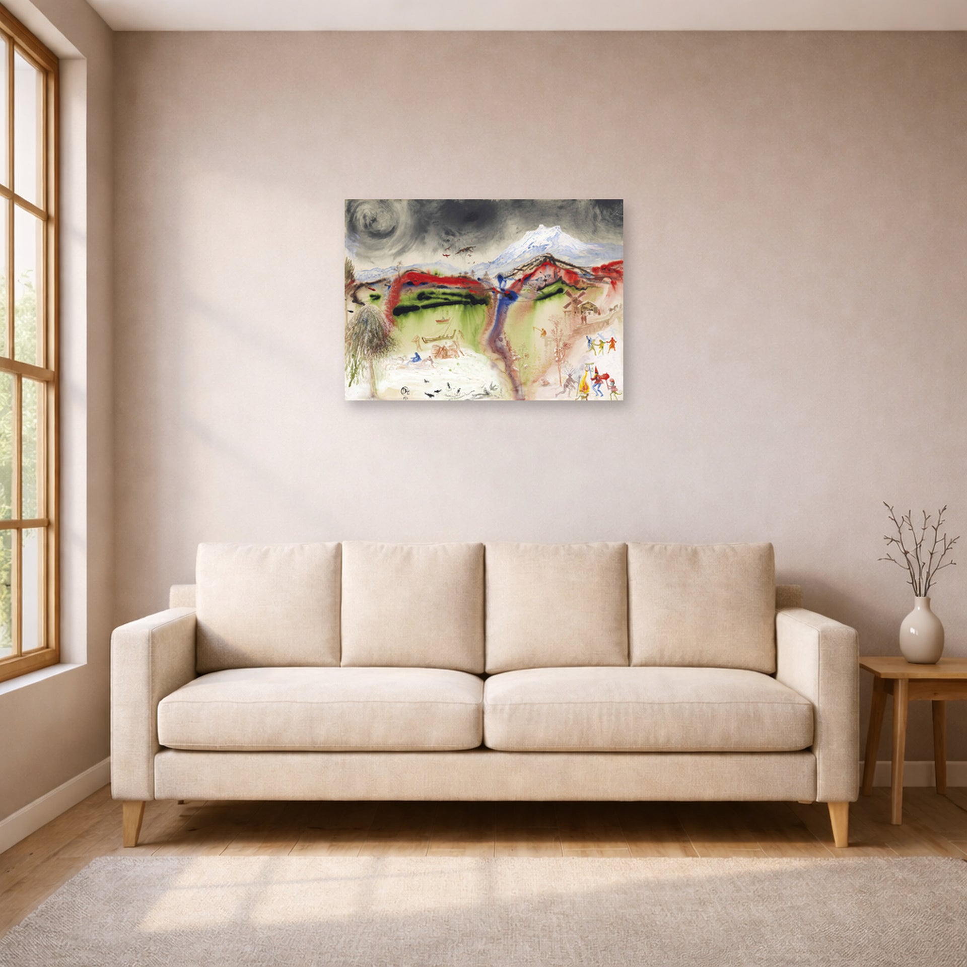 Unframed poster print of Salvador Dali's Hiver displayed on a wall in a living room