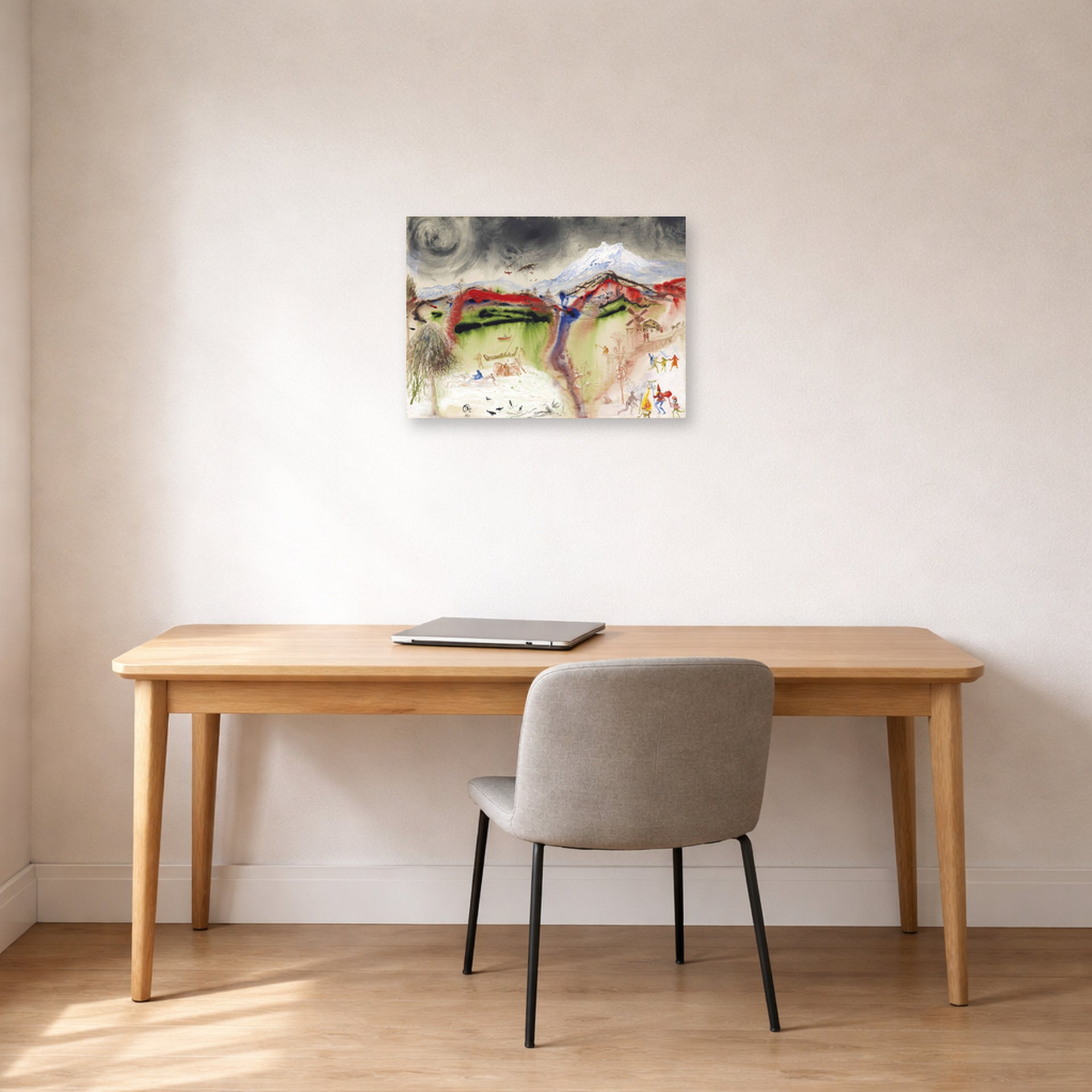 Unframed poster print of Salvador Dali's Hiver displayed on a wall in a office