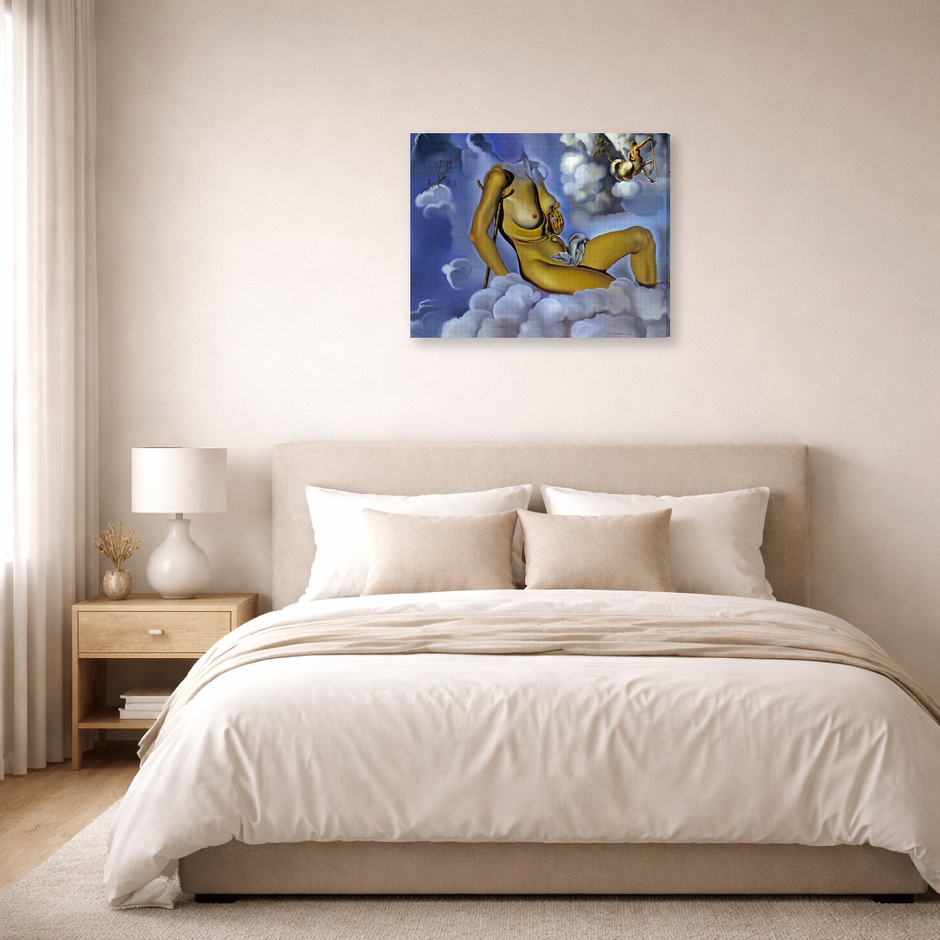 Gallery-wrapped canvas print of Salvador Dali's Honey is Sweeter then Blood displayed on a wall in a bedroom