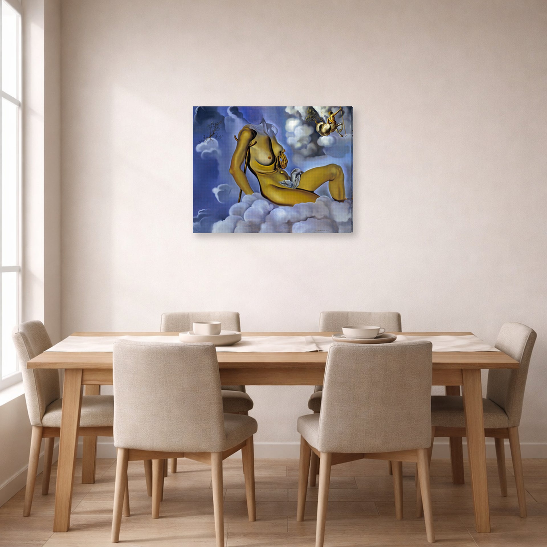 Gallery-wrapped canvas print of Salvador Dali's Honey is Sweeter then Blood displayed on a wall in a dining room