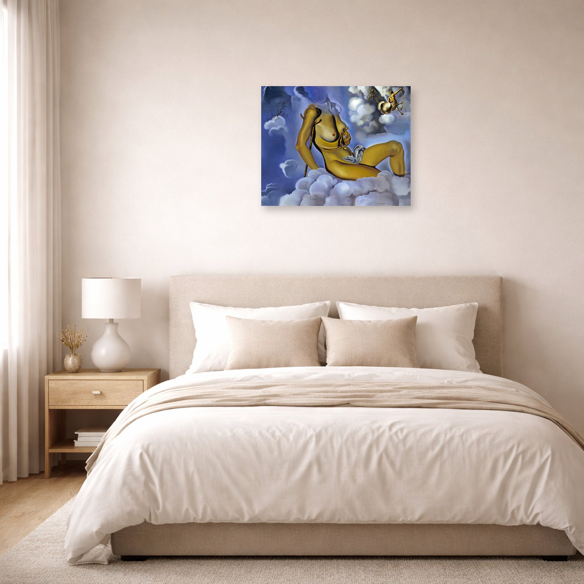 Unframed poster print of Salvador Dali's Honey is Sweeter then Blood displayed on a wall in a bedroom