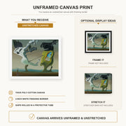 Salvador Dali - House for Erotomaniac canvas print size comparison and framing display infographic