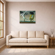 Unframed poster print of Salvador Dali's House for Erotomaniac displayed on a wall in a living room