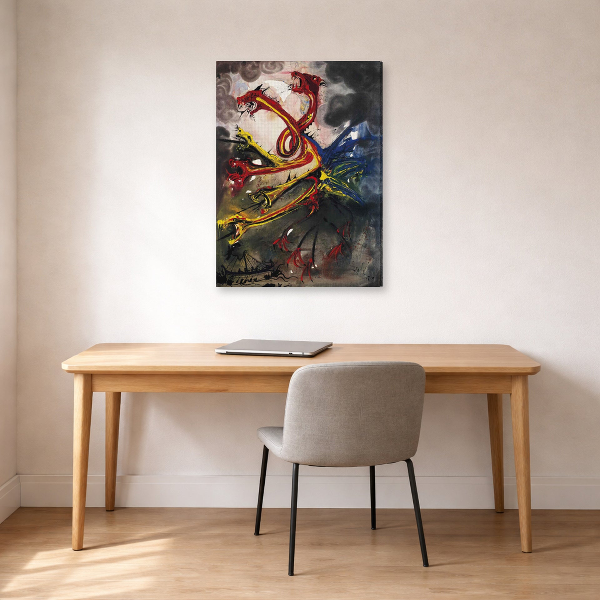 Gallery-wrapped canvas print of Salvador Dali's Hydres displayed on a wall in a office