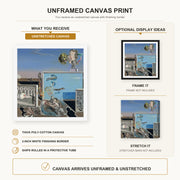 Salvador Dali - Illumined Pleasures canvas print size comparison and framing display infographic