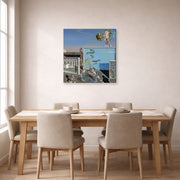 Gallery-wrapped canvas print of Salvador Dali's Illumined Pleasures displayed on a wall in a dining room