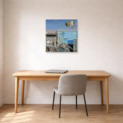 Unframed poster print of Salvador Dali's Illumined Pleasures displayed on a wall in a office