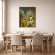 Gallery-wrapped canvas print of Salvador Dali's Landscape With Woman displayed on a wall in a dining room