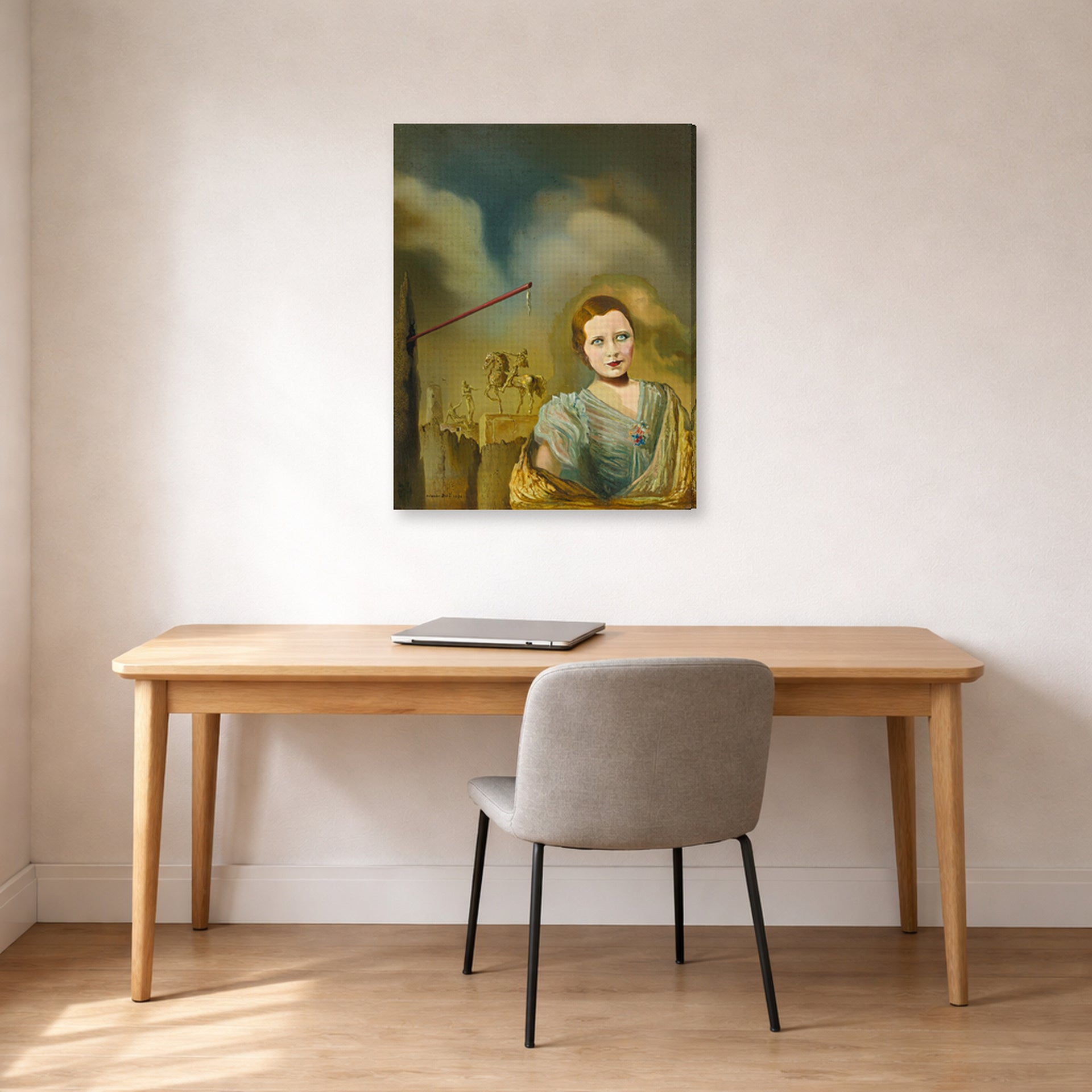 Gallery-wrapped canvas print of Salvador Dali's Landscape With Woman displayed on a wall in a office