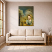Unframed poster print of Salvador Dali's Landscape With Woman displayed on a wall in a living room