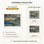 Salvador Dali - Landscape of Port Lligat, Before the Storm canvas print size comparison and framing display infographic