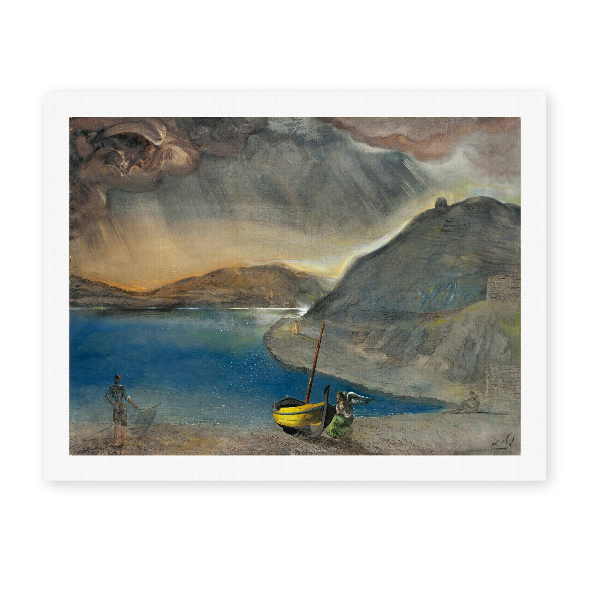 Salvador Dali's 'Landscape of Port Lligat, Before the Storm' painting reproduced as a rolled canvas print